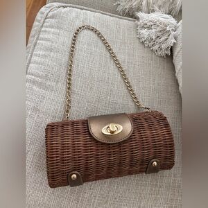 Woven Rattan Clutch with Gold Chain Strap ✨
